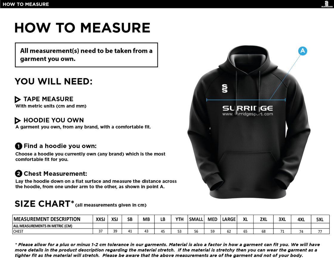 Welbeck CC Fuse Hoodie - Size Guide