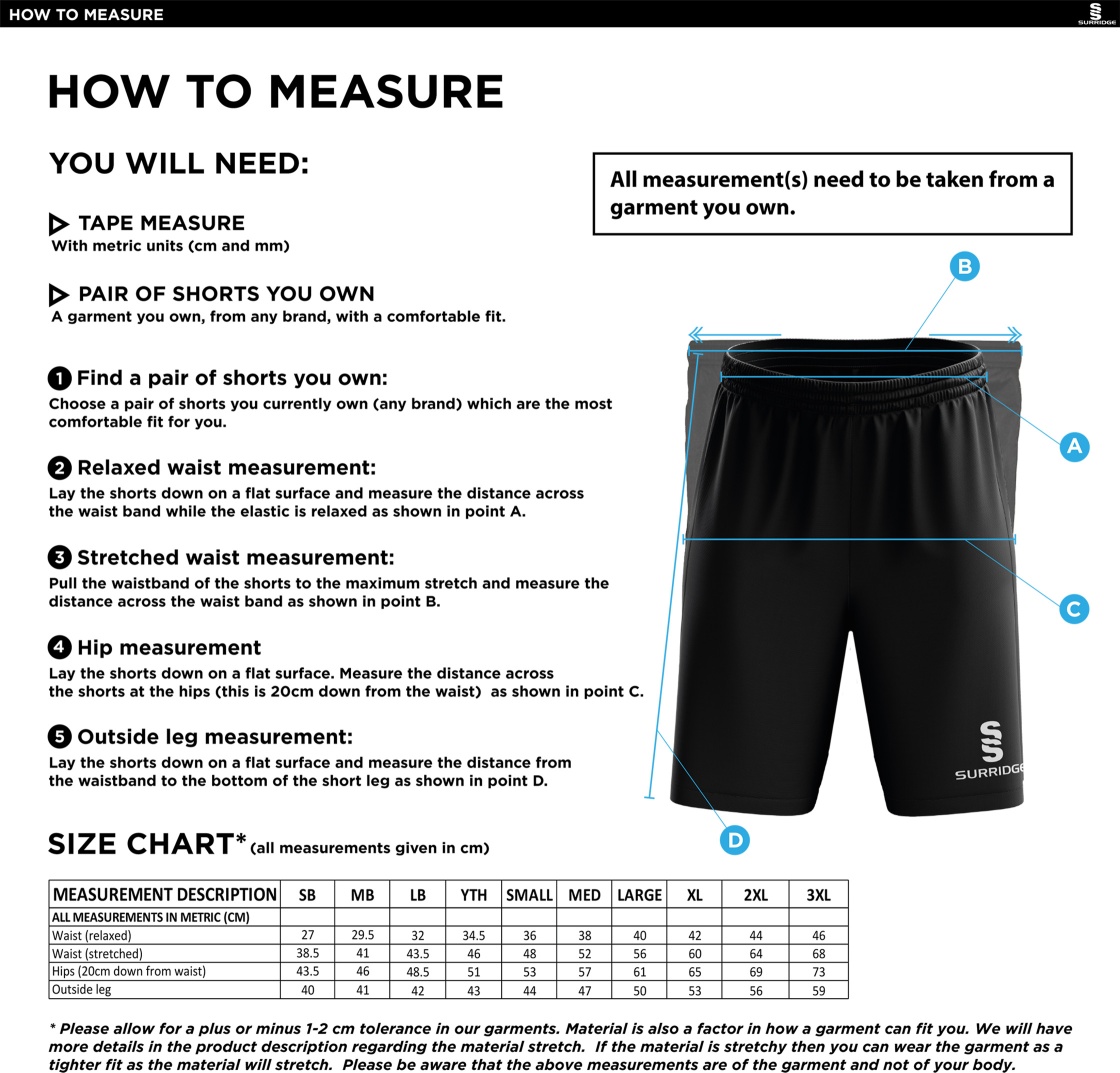 Welbeck COLLIERY CC Ripstop Training Shorts Black - Size Guide