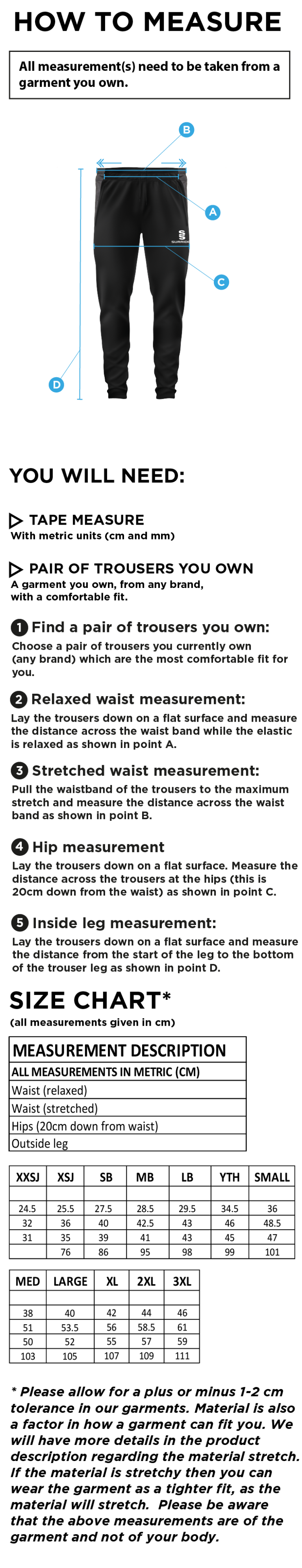 Welbeck CC Tek Skinny Pants - Size Guide
