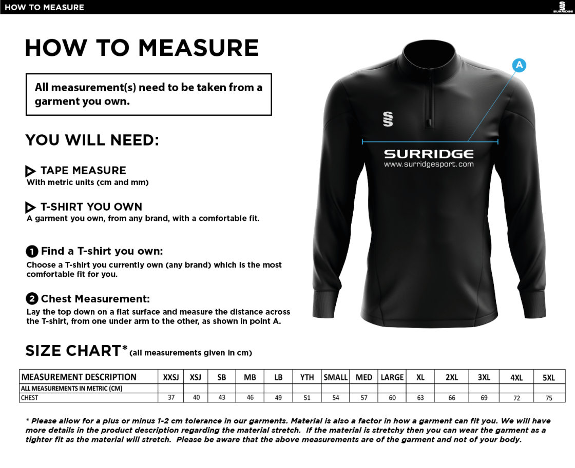Welbeck CC Performance Top - Size Guide