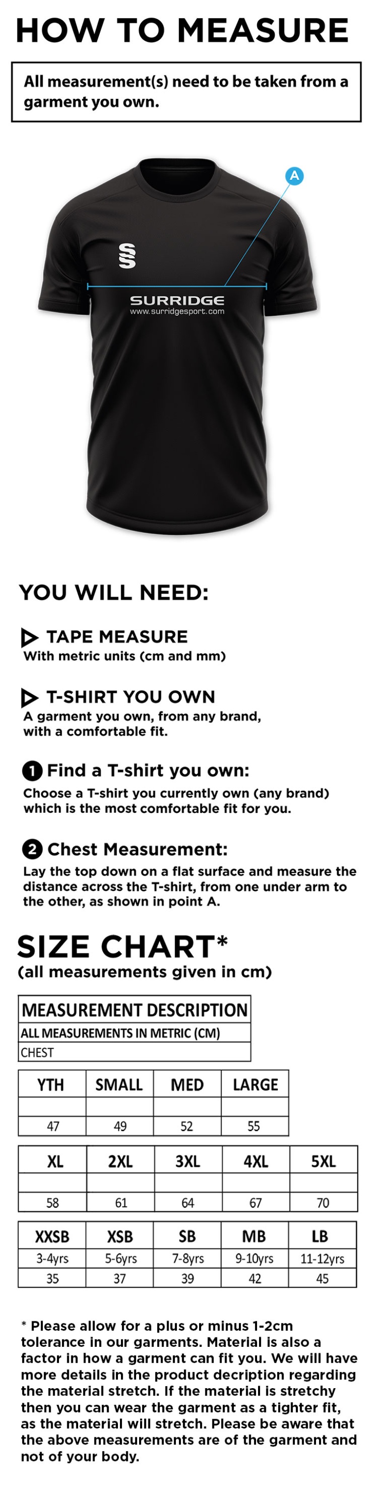Welbeck CC Fuse Polo Shirt - Size Guide
