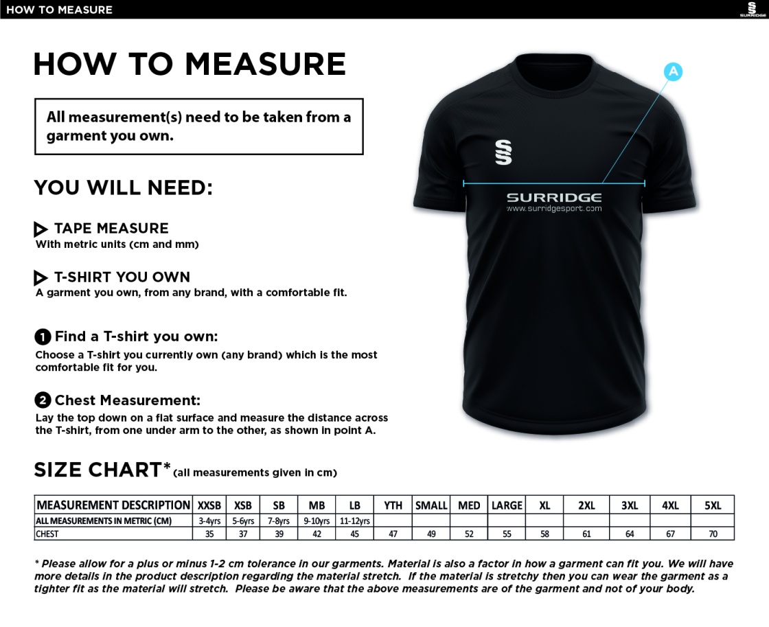 Welbeck CC Fuse Polo Shirt - Size Guide